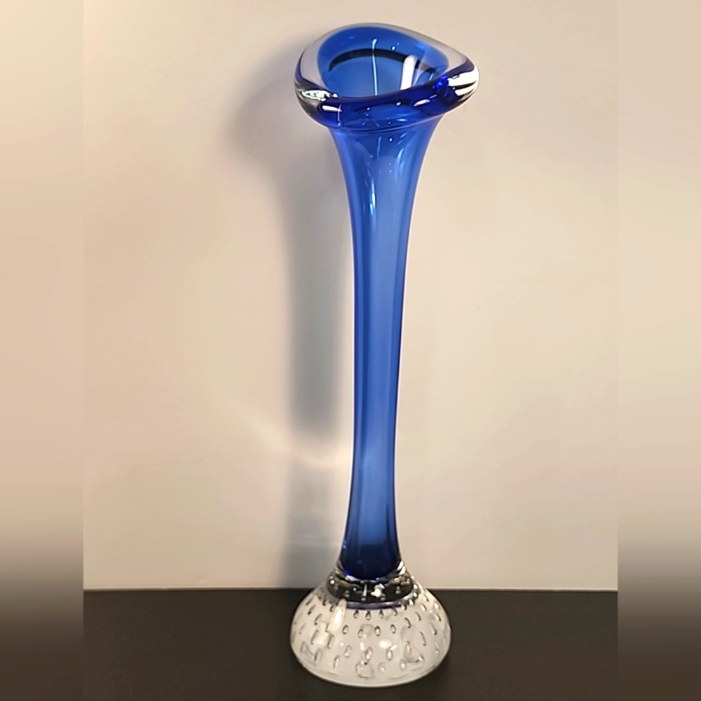 Vtg ASEDA Cobalt Blue Bone Vase Sweden Lg Jack n Pulpit Controlled Bubbles 11.5"